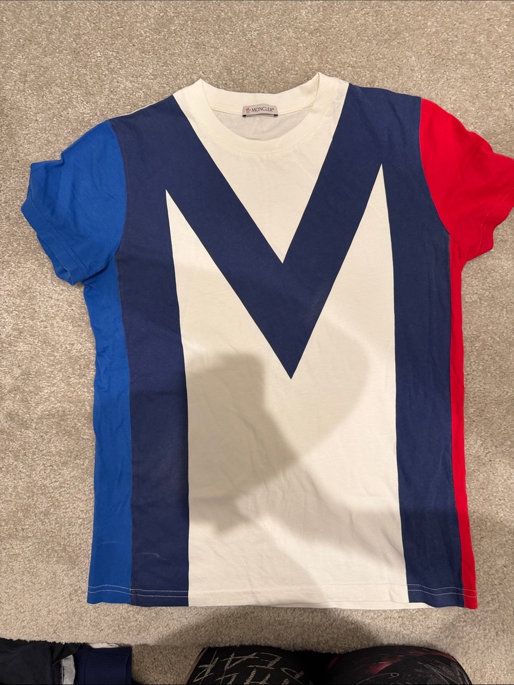 Moncler White, Navy & Red Kids Short Sleeve M-Graphic Tee